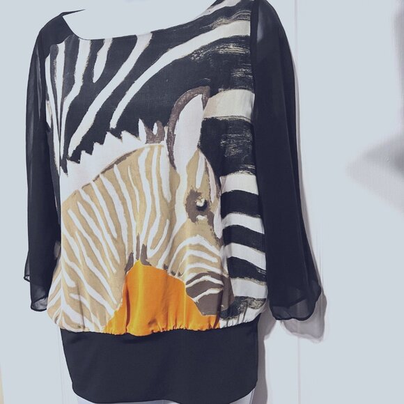 Very Vollbrach Women's Blouse-Sheer Sleeves-Size Small-Black/Zebra Print-Baggy - Picture 6 of 15